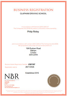 Clapham Driving School Business Registration